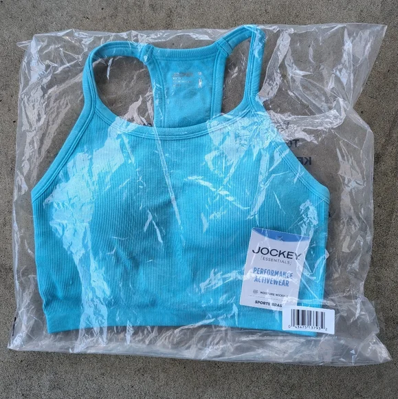 Jockey Essentials Cyan Blue Racerback Seamfree Jersey Ribbed Sports Bra NWT - Picture 8 of 12